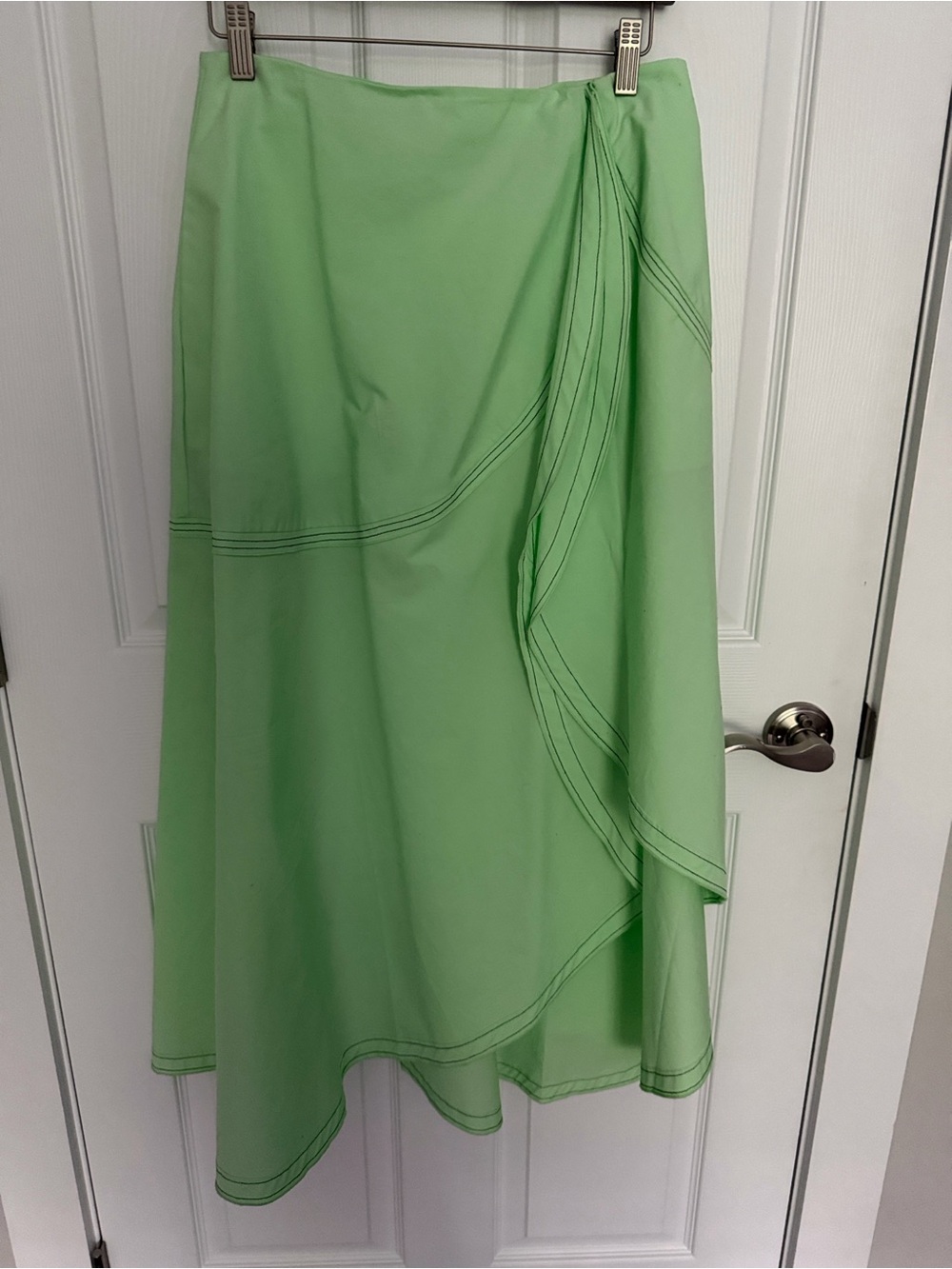 Victoria Beckham Mint Green A-Line Ruffle Midi Skirt